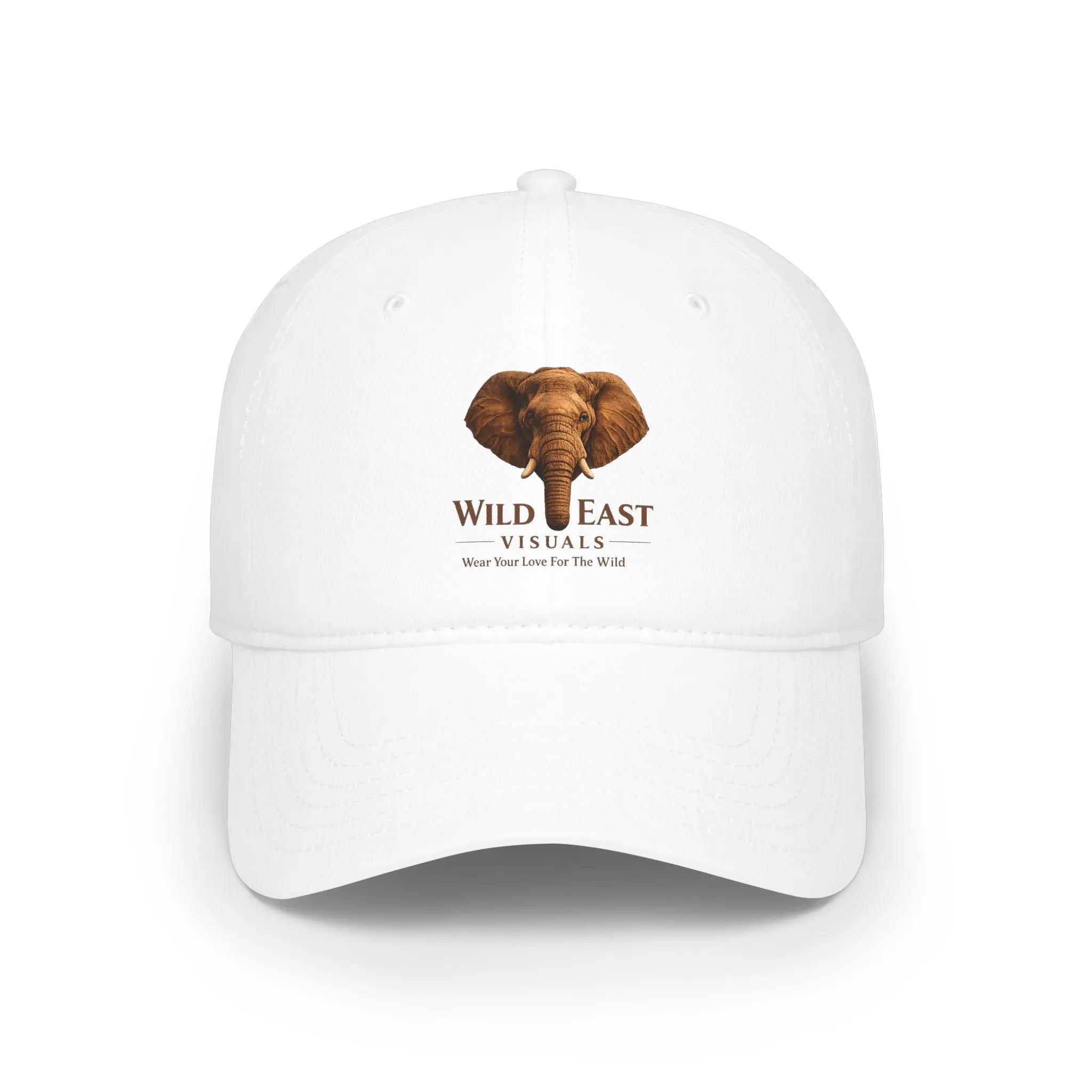 The Patriarch Wildlife Dad Cap in White — Wild East Visuals elephant logo on front, unstructured low-profile cotton twill — Wild East Visuals