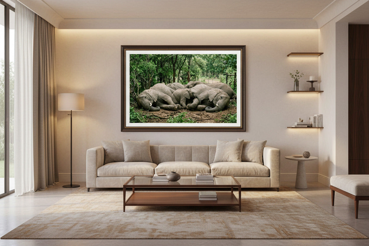 The Uninvited Guests fine art print displayed in a modern living room — Wild East Visuals